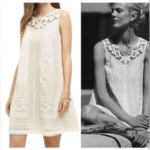 Anthropologie Vanessa Virginia Dress Small Cream cottonwood Swing Tunic Lace
